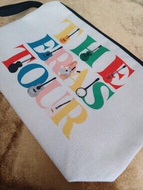 White ERAS Canvas Wristlet Pouch with Colorful Costume Print Set Of 2 NEW